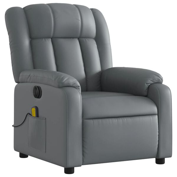 vidaXL Stand up Massage Recliner Chair Grey Faux Leather
