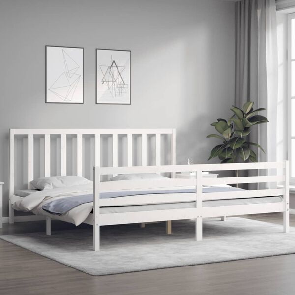 vidaXL Bed Frame without Mattress White Super King Size Solid Wood Pine