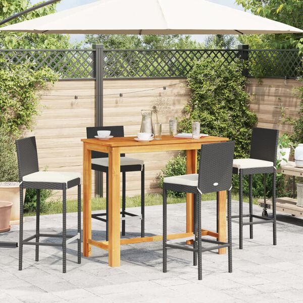 vidaXL 5 Piece Garden Bar Set Black Solid Wood Acacia and Poly Rattan