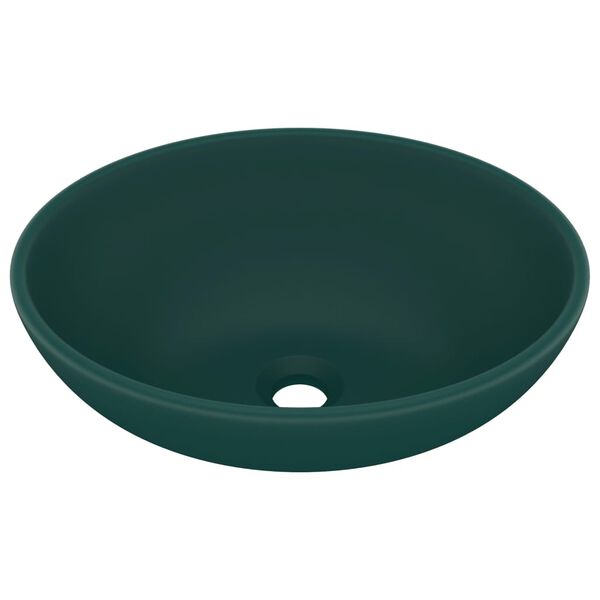 vidaXL Luxury Basin Oval-shaped Matt Dark Green 40x33 cm Ceramic