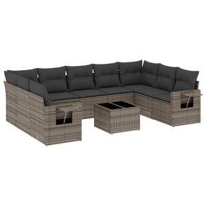 vidaXL 10 Piece Garden Sofa Set with Cushions Grey Poly Rattan