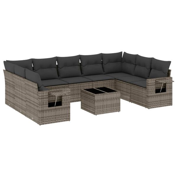 vidaXL 10 Piece Garden Sofa Set with Cushions Grey Poly Rattan