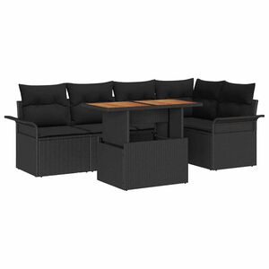 vidaXL Garden Sofa Set 6 pcs Black Poly rattan