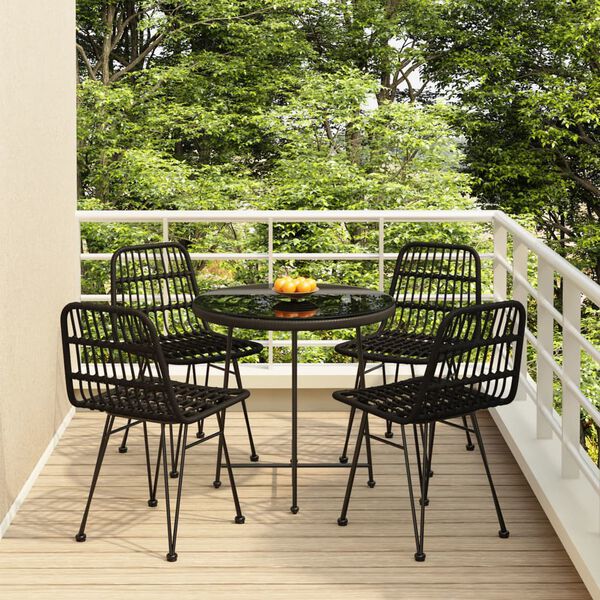 vidaXL 5 Piece Garden Dining Set Black Poly Rattan