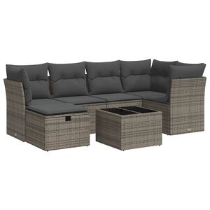vidaXL 7 Piece Garden Sofa Set with Cushions Grey Poly Rattan