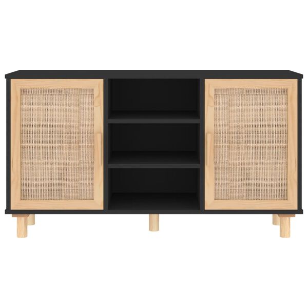 vidaXL Sideboard Black 105x30x60 cm Solid Wood Pine and Natural Rattan