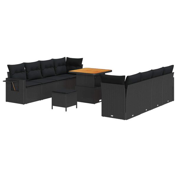 vidaXL Garden Sofa Set with Storage 11 pcs Black Poly rattan