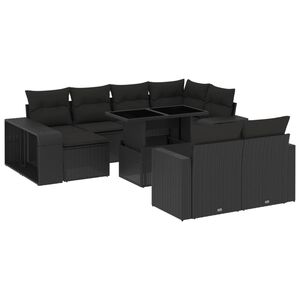 vidaXL 11 Piece Garden Sofa Set with Cushions Black Poly Rattan