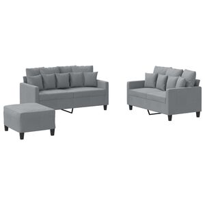 vidaXL 3 Piece Sofa Set with Cushions Light Grey Fabric