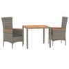 vidaXL 3 Piece Garden Dining Set with Cushions Grey Poly Rattan