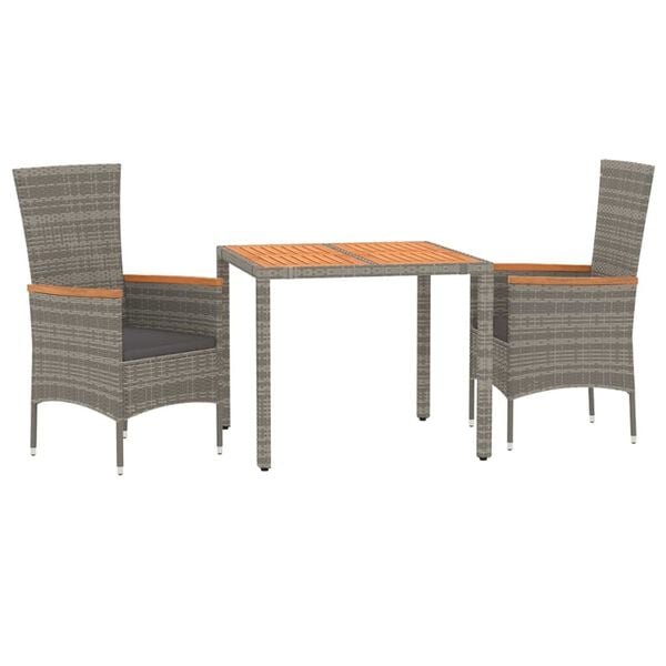 vidaXL 3 Piece Garden Dining Set with Cushions Grey Poly Rattan