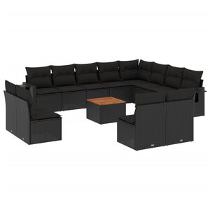 vidaXL 13 Piece Garden Sofa Set with Cushions Black Poly Rattan