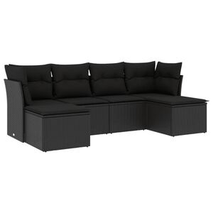 vidaXL 6 Piece Garden Sofa Set with Cushions Black Poly Rattan