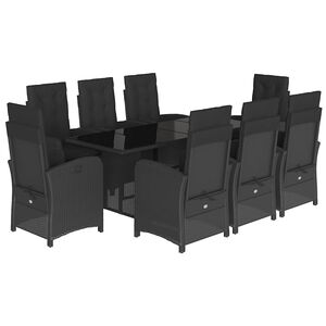 vidaXL 9 Piece Garden Dining Set with Cushions Black Poly Rattan