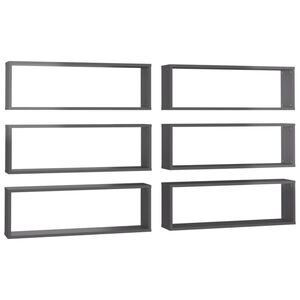 vidaXL Wall Cube Shelf 6 pcs High Gloss Grey 80x15x26.5 cm Engineered Wood