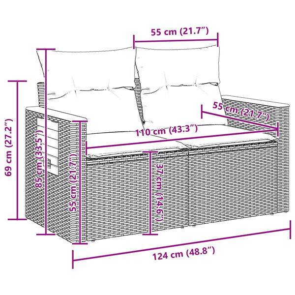 vidaXL Garden Sofa Set with Cushion 11 pcs Black Poly Rattan
