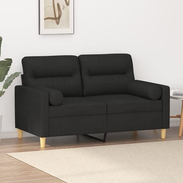 vidaXL 2-Seater Sofa with Throw Pillows Black 120 cm Fabric