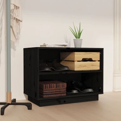vidaXL Shoe Cabinet Black 60x34x45 cm Solid Wood Pine