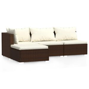 vidaXL 4 Piece Garden Lounge Set with Cushions Brown Poly Rattan