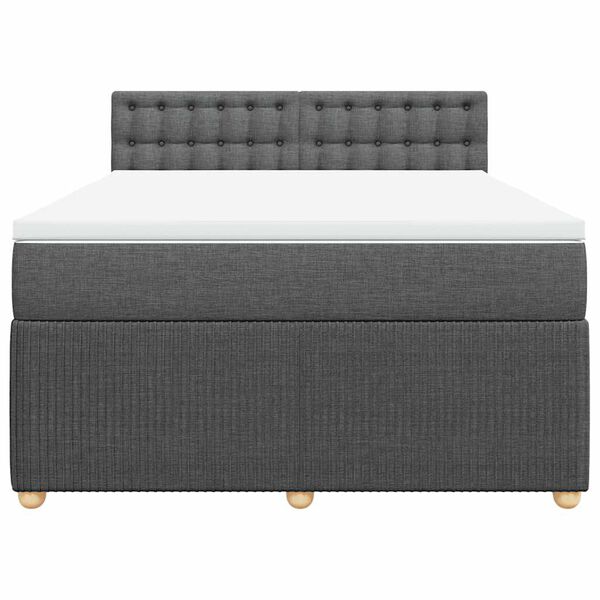 vidaXL Box Spring Bed with Mattress Dark Grey Queen Fabric