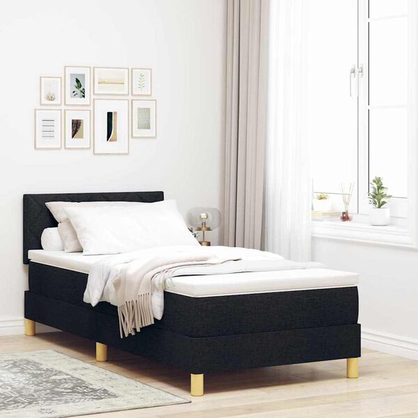 vidaXL Box Spring Bed Black and White 107 x 203 cm Fabric
