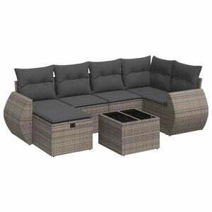vidaXL 7 Piece Garden Sofa Set with Cushions Grey Poly Rattan