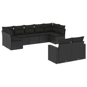 vidaXL 9 Piece Garden Sofa Set with Cushions Black Poly Rattan