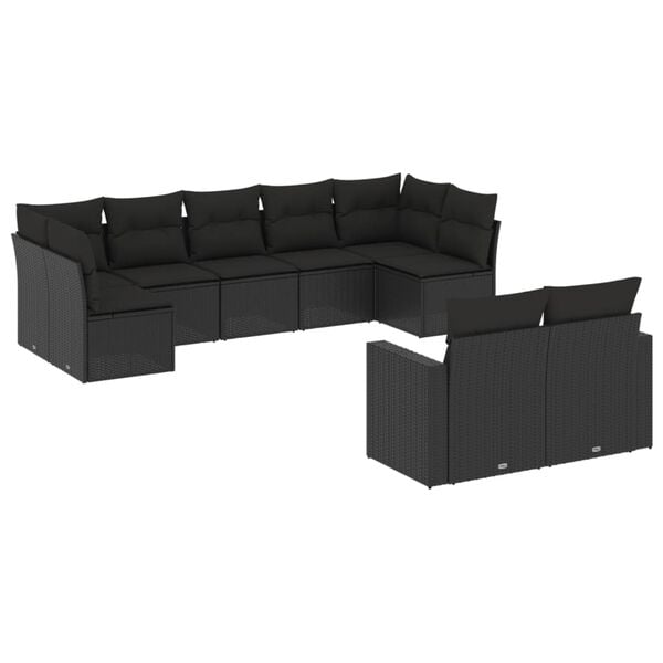 vidaXL 9 Piece Garden Sofa Set with Cushions Black Poly Rattan