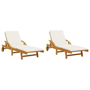 vidaXL Sun Lounger | Set of 2 | Brown, Cream White | Solid Acacia wood