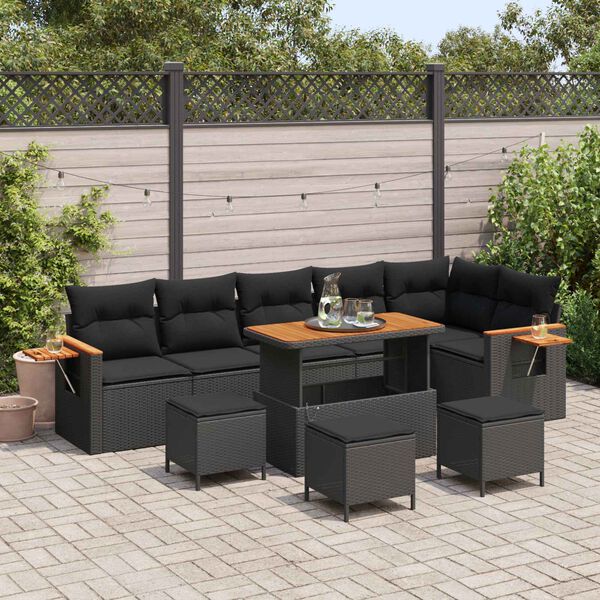 vidaXL Garden Sofa Set with Cushion 12 pcs Black Poly Rattan