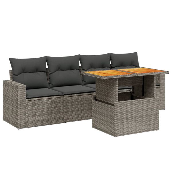 vidaXL 5 Piece Garden Sofa Set with Cushions Grey Poly Rattan