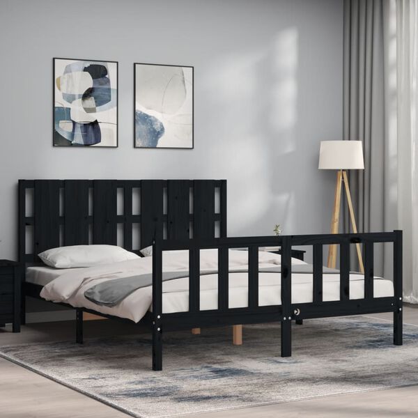 vidaXL Bed Frame without Mattress Black King Size Solid Wood Pine