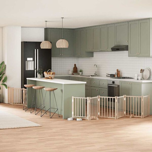 vidaXL Dog Gate with Door Foldable 9 Panels 450 cm Poplar Wood