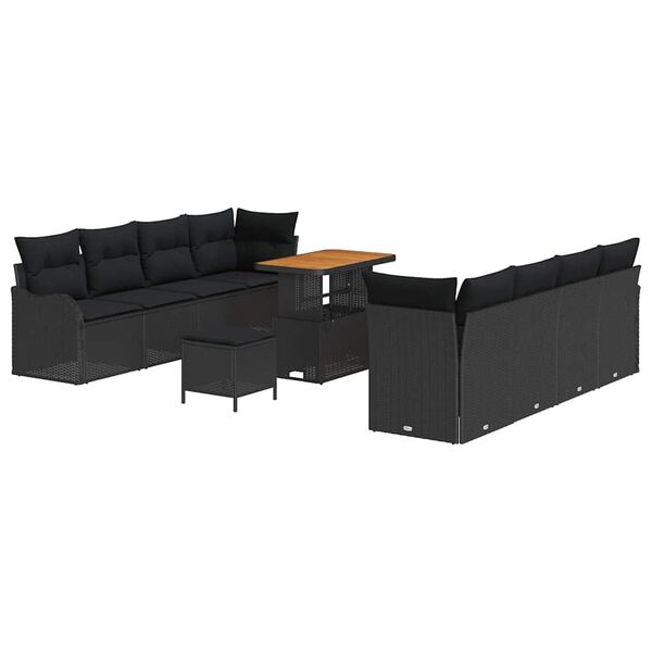 vidaXL Garden Sofa Set Height-Adjustable 11 pcs Black Poly Rattan