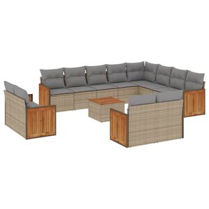 vidaXL 13 Piece Garden Sofa Set with Cushions Beige Poly Rattan