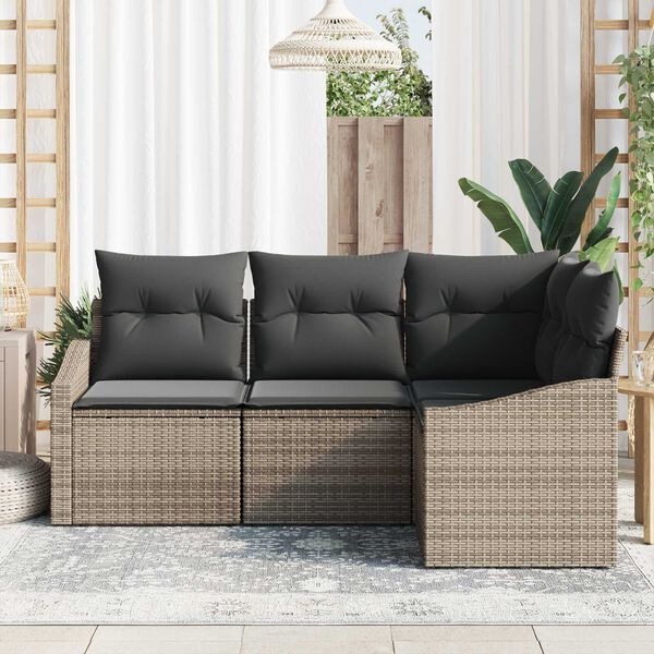 vidaXL Garden Sofa Set with Cushion 4 pcs Grey Poly Rattan