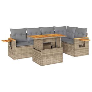 vidaXL 5 Piece Garden Sofa Set with Cushions Beige Poly Rattan Acacia