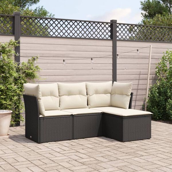 vidaXL 4 Piece Garden Sofa Set with Cushions Black Poly Rattan