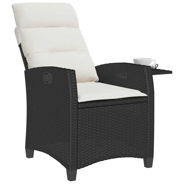 vidaXL Reclining Garden Chair with Side Table Black Poly Rattan