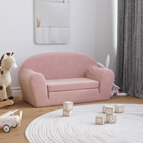 vidaXL Kids' Sofa Bed 2-Seater Pink Soft Plush