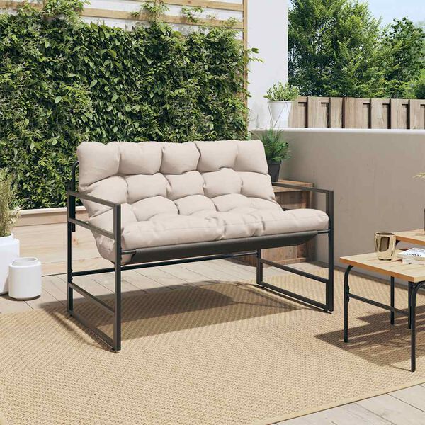 vidaXL Garden Bench with Cushion Taupe 113 cm Steel