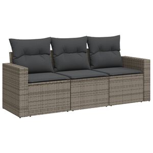 vidaXL 3 Piece Garden Sofa Set with Cushions Grey Poly Rattan
