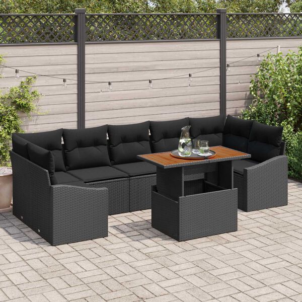 vidaXL Garden Sofa Set 8 pcs Black Poly Rattan and Powder-Coated Steel
