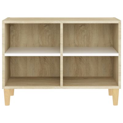 vidaXL TV Cabinet & Solid Wood Legs White and Sonoma Oak 69.5x30x50 cm