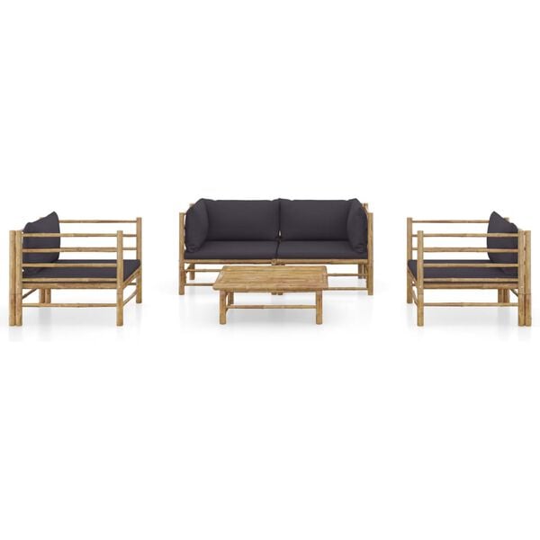 vidaXL 5 Piece Garden Lounge Set with Dark Grey Cushions Bamboo
