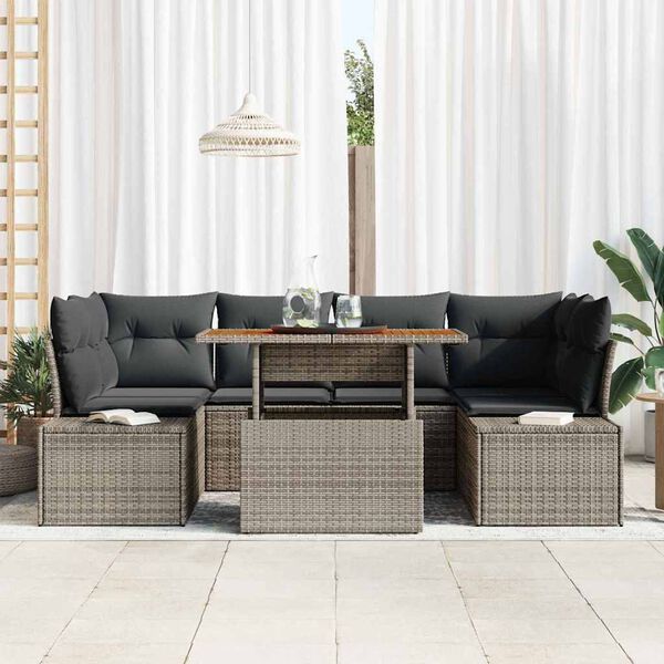 vidaXL Garden Sofa Set with Storage 7 pcs Grey Poly rattan