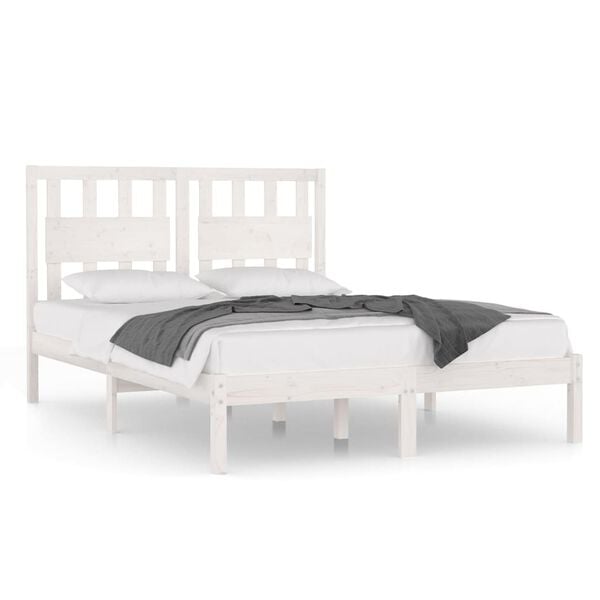 vidaXL Bed Frame without Mattress White Solid Wood Double