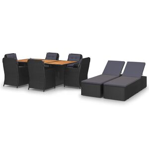 vidaXL 9 Piece Garden Dining Set Poly Rattan Black