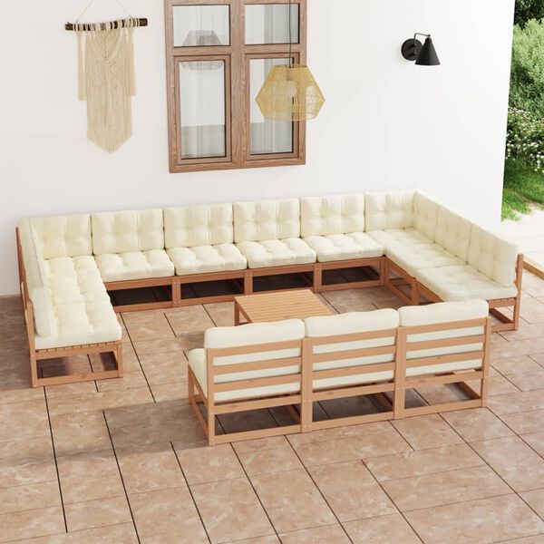 vidaXL 14 Piece Garden Lounge Set&Cushions Honey Brown Solid Pinewood