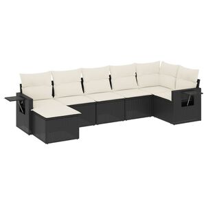 vidaXL 7 Piece Garden Sofa Set with Cushions Black Poly Rattan